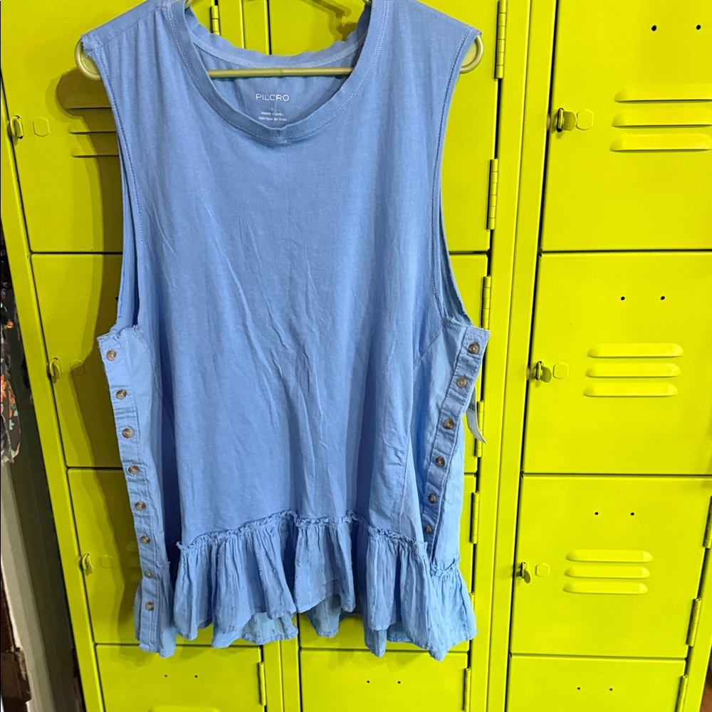 Pilcro Light Blue Ruffle-Hem Sleeveless Tank